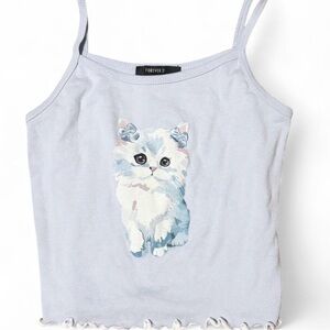 Forever 21 Blue Cat Graphic Tank Top